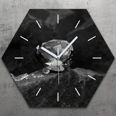 Produktbild von Uhr hexagonal 40 cm Glas Geräuschlos weiße Zeiger - Diamanten Edelsteine