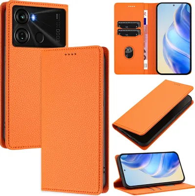 Produktbild von Litchi Leder Handyhülle für itel P40 Wallet Kartenfächer Standfunktion Hülle Orange