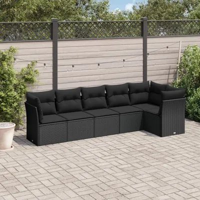Produktbild von 6-tlg. Garten-Sofagarnitur mit Kissen Schwarz Poly Rattan, Sitzgruppe 3217655