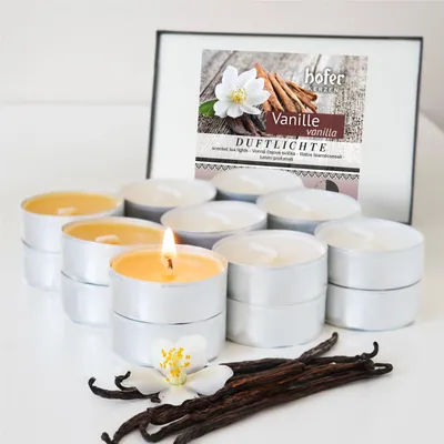 Produktbild von HOFER Teelichter Duft - 18 Stück - [Vanille] - Teelichte mit entspannendem Vanille Duft - Duftteelichter, Duftkerzen, bunte Teelichter