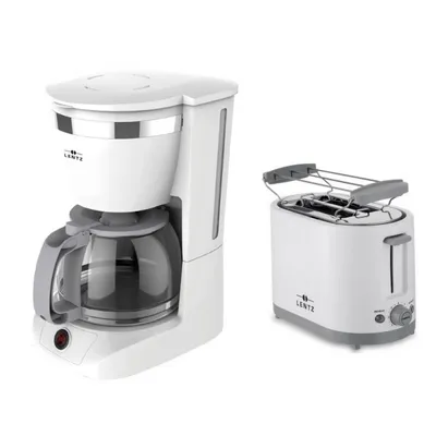 Produktbild von LENTZ Frühstücksset Kaffeemaschine Toaster Weiß-Grau
