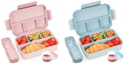 Zdjęcie produktu dla Pudełko na lunch dla dzieci 1300 ml, 2-częściowe, niebiesko-różowe