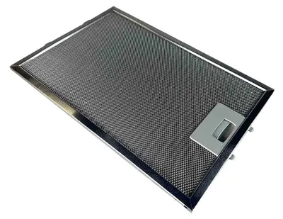 A metal range hood filter with a handle, shown against a white background.