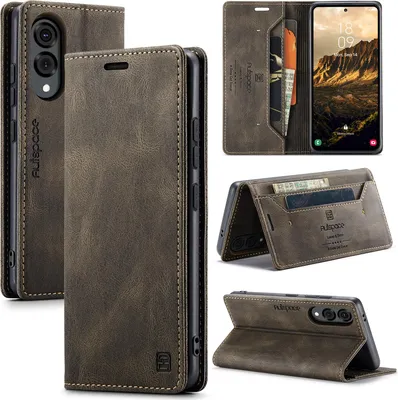 Image de Etui pour Samsung Galaxy S25 Edge, Etui rétro en cuir PU, stand et protection Bronze