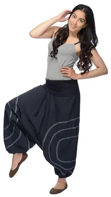 Productafbeelding van Haremspantalon "Cercles" - Broek met wijde pijpen - Aladdinpantalon - Pluderbroek - Casual broek - voor dames: grijs, maat S/M. Kleur: Grijs. Maat: S/M
