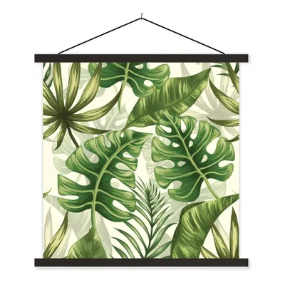 Produktbild von MuchoWow® Textilposter Monstera - Illustration - Weiß - Mädchen - Kinder - Jungen 40x40 cm mit schwarzem Rahmen - Fotos
