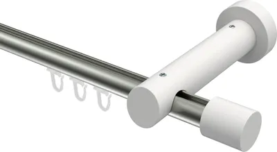Produktbild von Interdeco Innenlaufstange / Gardinenstange mit Innenlauf Edelstahl-Optik / Weiß, Typ Talent Feta (Kappe), 20 mm Ø 1-läufig, 200 cm