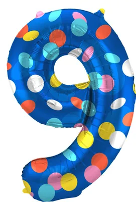 Produktbild von Folienballon Zahl 9 bunte Dots 86cm
