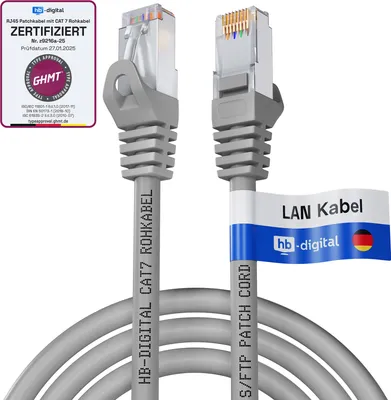 Produktbild von hb-digital 2m Patch Kabel CAT 7 Rohkabel RJ45 LAN Kabel S/FTP PiMF LSZH AWG 26 halogenfrei grau
