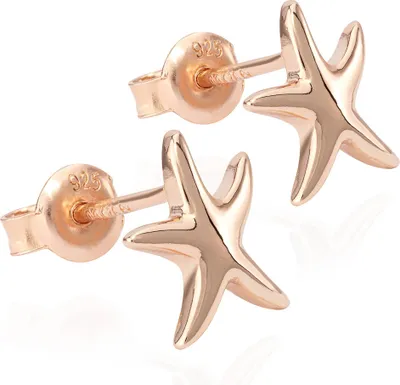 Produktbild von Paar Ohrstecker Seestern 925 Silber Rosegold Vergoldet 10,5mm glänzende Ohrringe