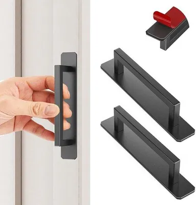 Produktbild von Famanu Möbelgriffe selbstklebend Aluminium schwarz quadratisch - Set von 2