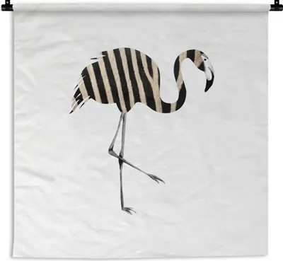 Produktbild von MuchoWow® Wandteppich Wandbehang Flamingo - Linie - Muster 150x150 cm Tapisserie Dekoration Wandtuch - Wohnaccessoires - Modernes