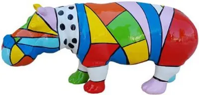 Zdjęcie produktu dla Casa Padrino designerska figura dekoracyjna hipopotam kolorowy 100 x wys. 45 cm - rzeźba dekoracyjna - figura ogrodowa - dekoracja ogrodowa odporna na warunki atmosferyczne