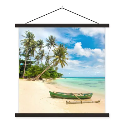 Produktbild von MuchoWow® Textilposter Strand - Kanu - Palme - Tropisch 90x90 cm mit schwarzem Rahmen - Magnetisches