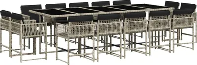 Produktbild von vidaXL 15-tlg. Garten-Essgruppe mit Kissen Hellgrau Poly Rattan