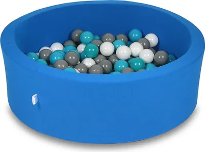Produktbild von Trockenbecken 90x30cm blau mit 200 Bällen: weiß, grau, türkis
