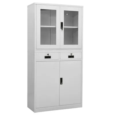 Produktbild von Büroschrank Hellgrau 90x40x180 cm Stahl und Gehärtetes Glas