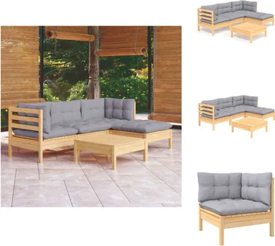 Produktbild von vidaXL 5-tlg. Garten-Lounge-Set mit Grauen Kissen Kiefernholz -  Gartenmöbel-Sets