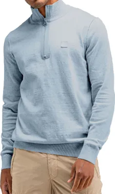 Produktbild von Pullover Slim-Fit meliertes Strickmuster Half-Zip blau atmungsaktiv nachhaltig