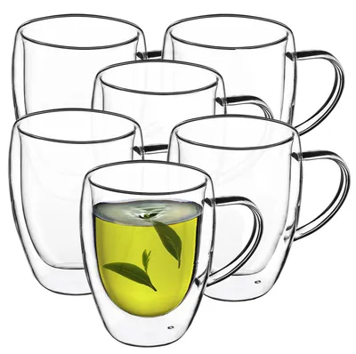 Doppelwandiges Glas mit Henkel 270 ml 6er-Set