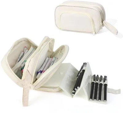 Image de Sac à bandoulière beige à 3 compartiments et poignée