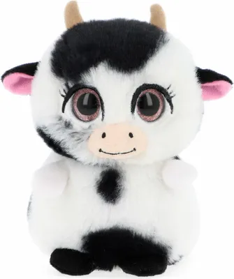 Produktbild von Pluschtier kleine Kuh - weicher Pluschstoff - hochwertige Pluschtiere - weis/schwarz - 14 cm