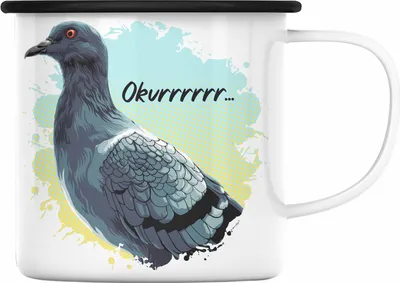 Produktbild von Trendation - Taubenzüchter Okurrrr Geschenk Zaubenzucht Zubehör Tauben Emaille Tasse Lustiger Spruch Taubenflüsterer Taubenliebhaber Becher (Schwarz)