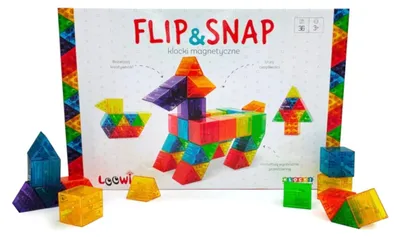 Produktbild von Loowi Flip and Snap Magnetbausteine – 36 Teile, ab 4 Jahren (drehbare Magnete, transparente Elemente, 5 cm Größe) – kreatives Konstruktionsspielzeug,