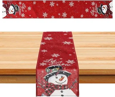 Productafbeelding van Tafelkleed, kerstdecoratie, sneeuwpop, rood, 33 x 180 cm