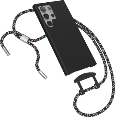 Produktbild von EAZY CASE - 2in1 Handyhülle mit Band kompatibel mit Samsung Galaxy S24 Ultra, Silikonhülle zum Schutz, stoßfester Fallschutz, Umhängeband mit Hülle in Schwarz