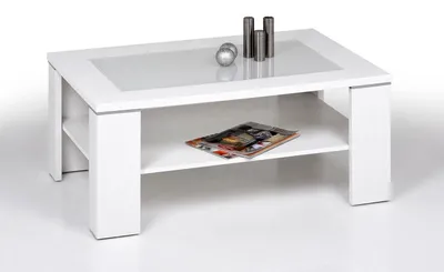 Image de Table basse de salon blanche 100 x 65 cm avec tablette (16609)
