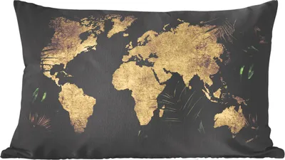 Produktbild von MuchoWow® Zierkissen Sofakissen Wohnzimmer Dekokissen 50x30 cm Weltkarte - Vintage - Tropische Pflanzen - Wohnzimmerdekoration - Polster mit Photo