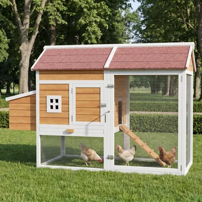 Produktbild von MODFU Hühnerstall mit Legenest und Sitzstange,Hühnerkäfig mit Metallverschlüsse und engmaschiges Drahtgitter,Outdoor Hühnerhaus,185 x 91 x 115 cm
