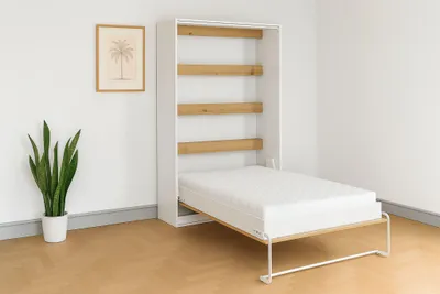 Image de Lit escamotable Perfekt 120x200 un vertical qui allie design et fonctionnalité avec matelas ch?ne + noir