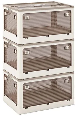 Obrázek produktu pro Sada 3 úložných boxů s víkem JV12131WH, stohovací, 132 l, krémově/hnědá