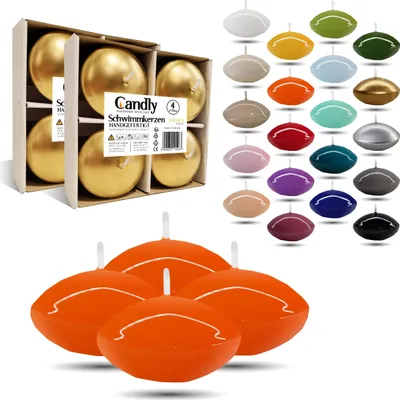 Immagine prodotto di CANDLY HANDMADE© 4x Candele galleggianti grandi Premium Ø 70mm | San Valentino, Pasqua, Natale, decorazione, candele, candele per signore (Arancione)