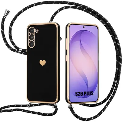 Image de Coque pour Samsung Galaxy S26 Plus, Protection Anti-Rayures Souple + Bandoulière Noire