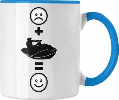 Produktbild von Trendation - Jetski Tasse Geschenkidee für Jetski-Fahrer Geburtstag Lustiges Geschenk :( + Jetski = :) (Blau)