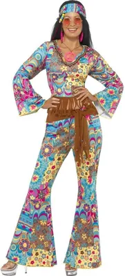 Produktbild von Damen-Hippiekostüm mit Haarband bunt M