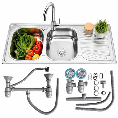 Immagine prodotto di 120CM acciaio inox doppio lavello inset sinistra Lavello da cucina in acciaio inox 2 ciotole