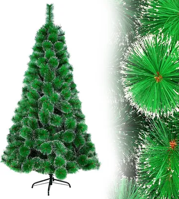 Obrázok produktu pre UISEBRT Umelý vianočný stromček 240 cm Vianočný stromček PVC Zelené jedľové ihlice so snehovým efektom Umelý stromček Vianočná dekorácia vrátane stojana