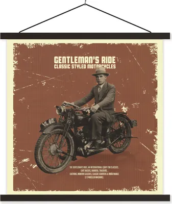 Produktbild von MuchoWow® Textilposter Mancave - Motorrad - Anzug - Vintage 90x90 cm mit schwarzem Rahmen - Magnetisches