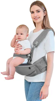 Obrázok produktu pre Uniqoos® Ergonomická nosička pre bábätká od novorodencov po batočiata, s M-pozíciou, s viacerými spôsobmi nosenia, tmavosivá, priedušná a s úložným priestorom