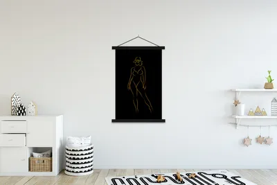 Produktbild von MuchoWow® Textilposter Sonnenbrille - Schwarz - Gold - Linienkunst 120x180 cm mit schwarzem Rahmen - Fotos