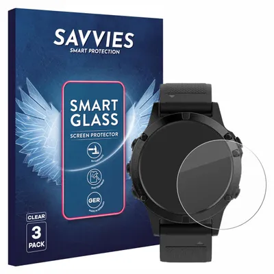 Produktbild von 3x Savvies Schutzglas Folie für Garmin fenix 5 (47 mm) / 5 Plus (47 mm) 9H Panzer Schutzfolie Glas Displayschutz klar transparent