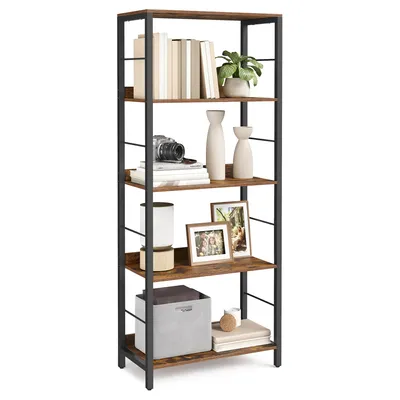 Produktbild von Bücherregal 5 Ebenen, Aufbewahrungsregal, mit Rückplatten, für Wohnzimmer, Arbeitszimmer, Homeoffice