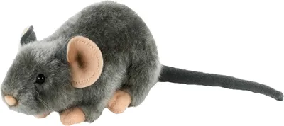 Produktbild von Uni-Toys Kuscheltier Maus liegend 17 cm (30 cm mit Schwanz) grau Plüschtier Plüschmaus