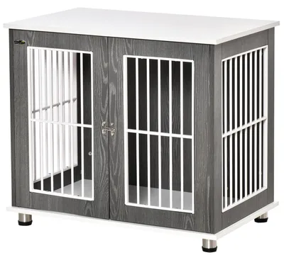 Produktbild von PawHut Hundehütte Hundehaus Transportbox Kleintierkäfig Grau+Weiß Stahl Grau