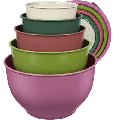 Produktbild von Salatschüssel Set mit Deckel, Rührschüsseln aus Kunststoff, Stapelbar, BPA-frei, Lila, 5er Set