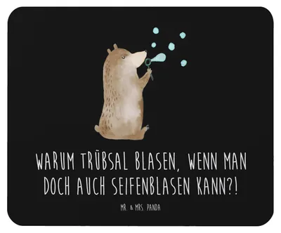 Produktbild von Mr. & Mrs. Panda Mauspad Bär Seifenblasen - Schwarz - Geschenk, computer mousepad, Mouse Pad, laptop, mousematte, Teddy, Lustig Sein Glücklich Traurig Happy